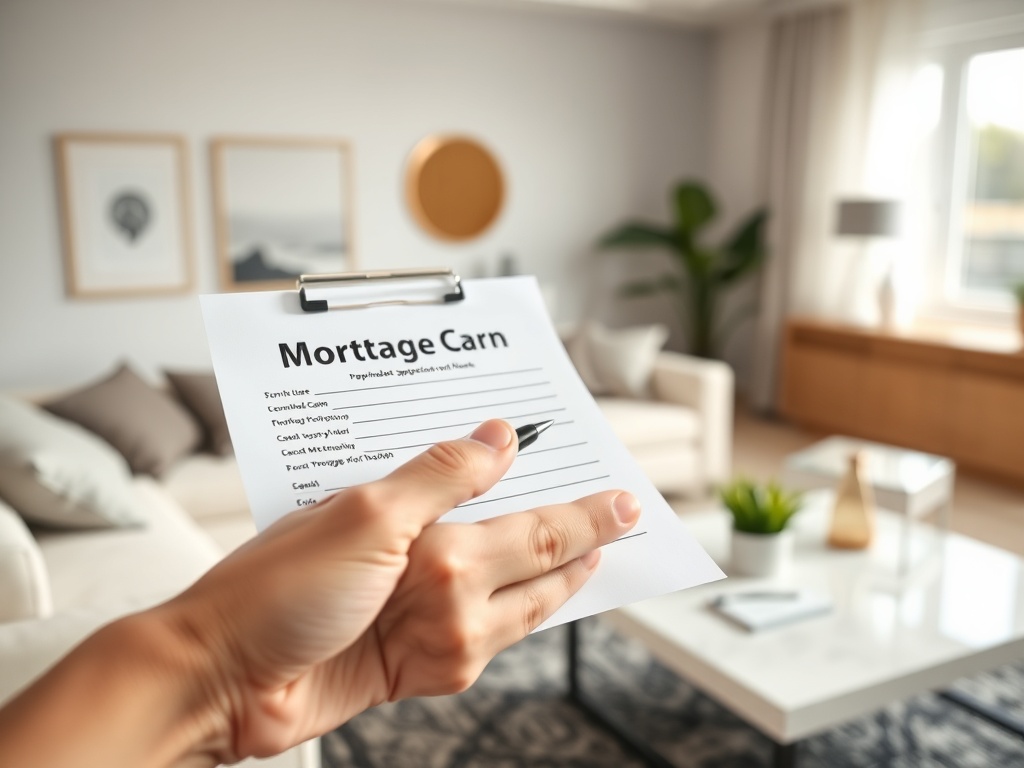 Документ с заявлением на ипотеку в стильном интерьере квартиры.